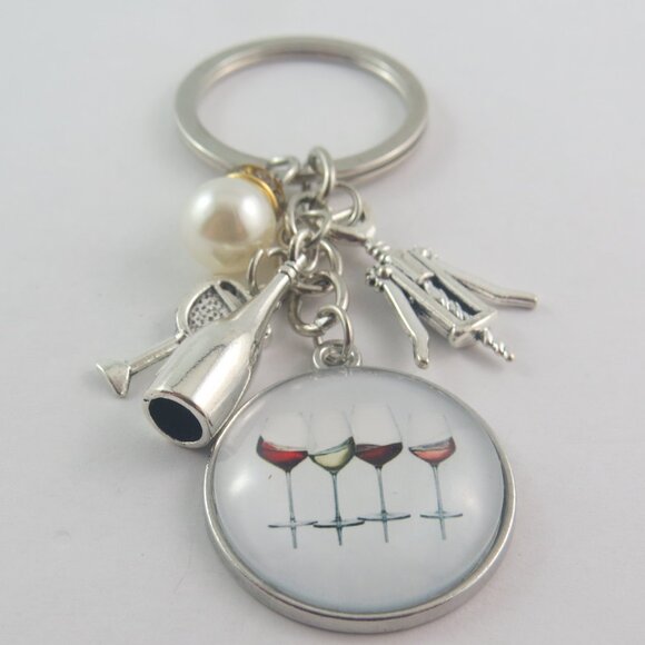 Wine Keychain Wine Glass Lover Gift for Woman or Girl Fun Wine Lover Key Ring - Picture 1 of 4